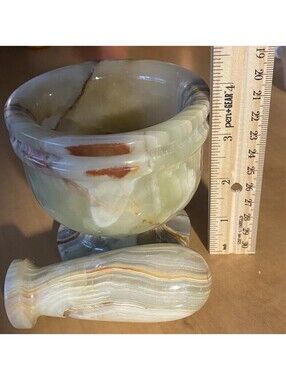 Green Banded Onyx Marble Mortar & Pestle Set 4” Bowl Heavy Polished Stone 2lb7oz